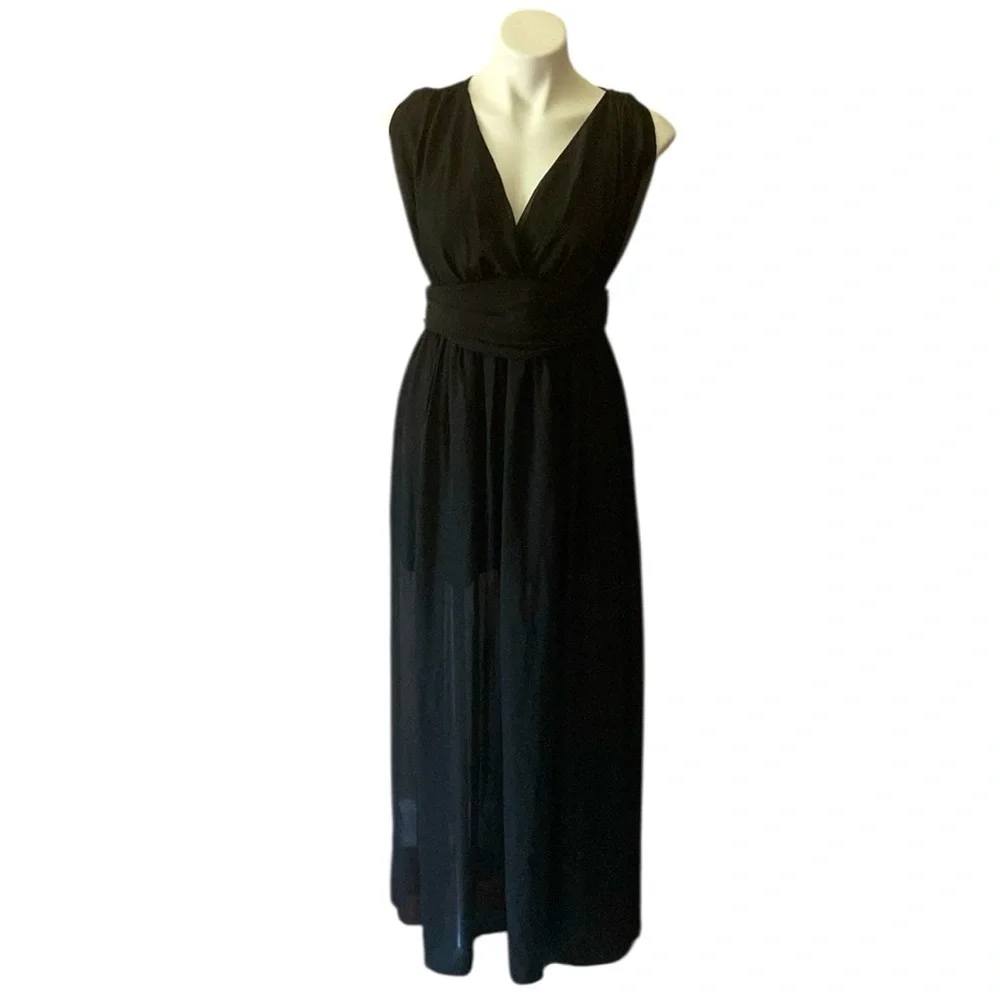 active usa black dress Active USA Women’s Black Sheer Sleeveless Maxi Dress Size Large Summer  Resort